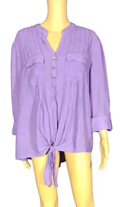 COCOMO Blouse Womens XL Purple Roll Tab Sleeves Pockets Pleats - Picture 1 of 7