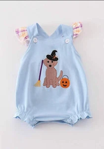 Mädchen Boutique blau Halloween Hexe Hund bestickt Stickerei Strampler passend - Bild 1 von 10