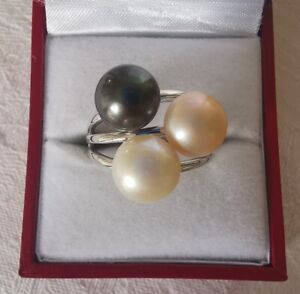 Sterling Silver Triple Pearl Ring, Size R. R3C