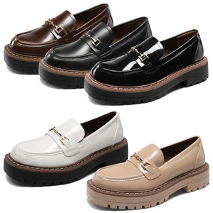 Women Retro Loafers Slip On Chunky Heels College Office Daily Wear Slip on Shoes - Picture 1 of 18