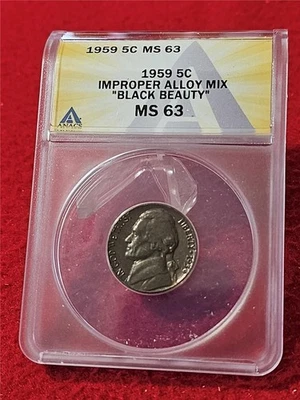 1959 Jefferson Nickel  ANACS MS 63  "BLACK BEAUTY" IMPROPER ALLOY MIX    #T6021 - Image 1 of 2