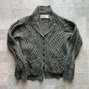100% merino wool cable knit Green Ireland Aran crafts cardigan men’s small - Picture 1 of 7
