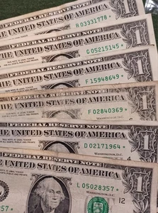 U.S. One Dollar Star Notes. Circulated. Random Pack. 6 Total Bill's, Free Ship - Picture 1 of 2