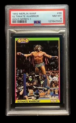 1992 merlin wwf #66 ultimate warrior rc; gold series 1 wrestling PSA 8 - Image 1 of 2