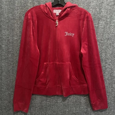 Vintage Y2K Juicy Couture Velour Track Jacket 2XL XXL Red Zip Hoodie Sweatshirt - Image 1 of 4
