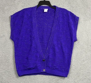 VTG Heart Felt Sweater Womens 22W Purple Metallic Knit Short Sleeve USA 80s 90s - Picture 1 of 18