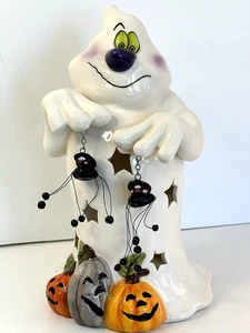 Blue Sky Clayworks "Hocus Pocus" Geisterspinnen Kürbisse Teelicht Kerzenhaus - Bild 1 von 11