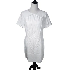 Banana Republic size 12 Twist Neck Sheath White Short Sleeve Knee Length Dress - Picture 1 of 8