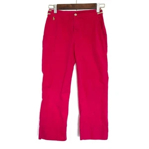 Ralph Lauren Pants Girl's Size 12 Pink Cotton Green Pony Logo Pockets Zipper - Picture 1 of 10