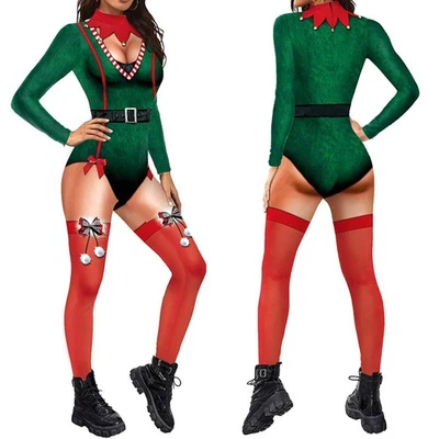 Kostüm Damen Sexy Babydoll Weihnachten Kostüm 3D-gedruckt Xmas Body Reizwäsche - Bild 1 von 4