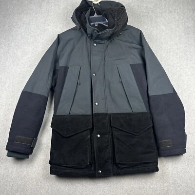 J Crew Jacket Mens XS Black Banff Parka Wool Corduroy L Outdoor Hood Heavy READ - Image 1 of 4