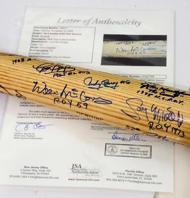 WILLIE MCCOVEY HOF +12 Signed R.O.Y. Winners Louisville Slugger Bat JSA 💎 LOA - Image 1 of 4