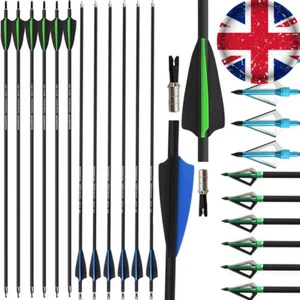 12X Carbon Arrows 30" Archery SP500 Field Point Tip Compound Recurve Bow Hunting - Picture 1 of 18