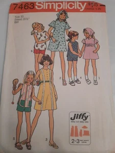 Dress Top Shorts Head Scarf Simplicity 7463 Sewing Pattern Girl 10 VTG CUT Jiffy - Picture 1 of 6