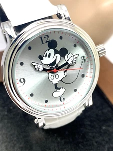 Disney Mickey Mouse Women's Watch Silver Dial Quartz White Leather Band W001865 - Picture 1 of 13