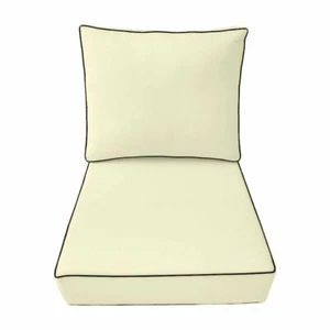 COVER ONLY - Outdoor Deep Seat Back Pillow Cover Contrast Piped Trim Large-AD005 - Picture 1 of 11
