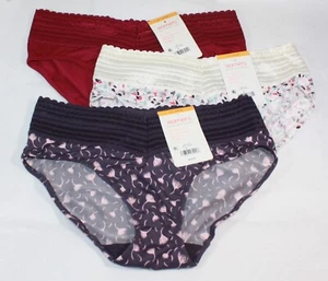 Nuevo conjunto de 3 bragas WARNER'S sin muffin top HIPSTER VINO PÚRPURA ROSA MARFIL salpicaduras - Imagen 1 de 5