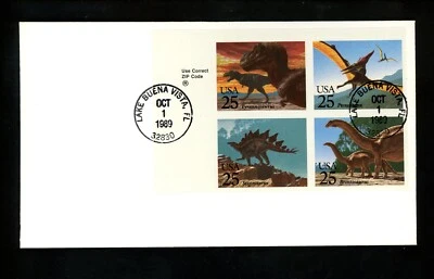 US FDC #2422-2425 NONE USPS Bulls Eye 1989 FL Prehistoric Dinosaurs HC Zip Code - Image 1 of 2