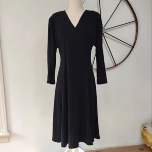 Valenzia Vintage black long sleeve a-line dress 1980s sz 14 - Picture 1 of 8