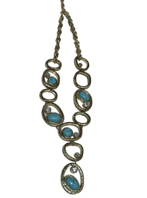 Vintage Graziano Signed Statement Necklace Blue and clear rhinestone 12" - Image 1 of 4