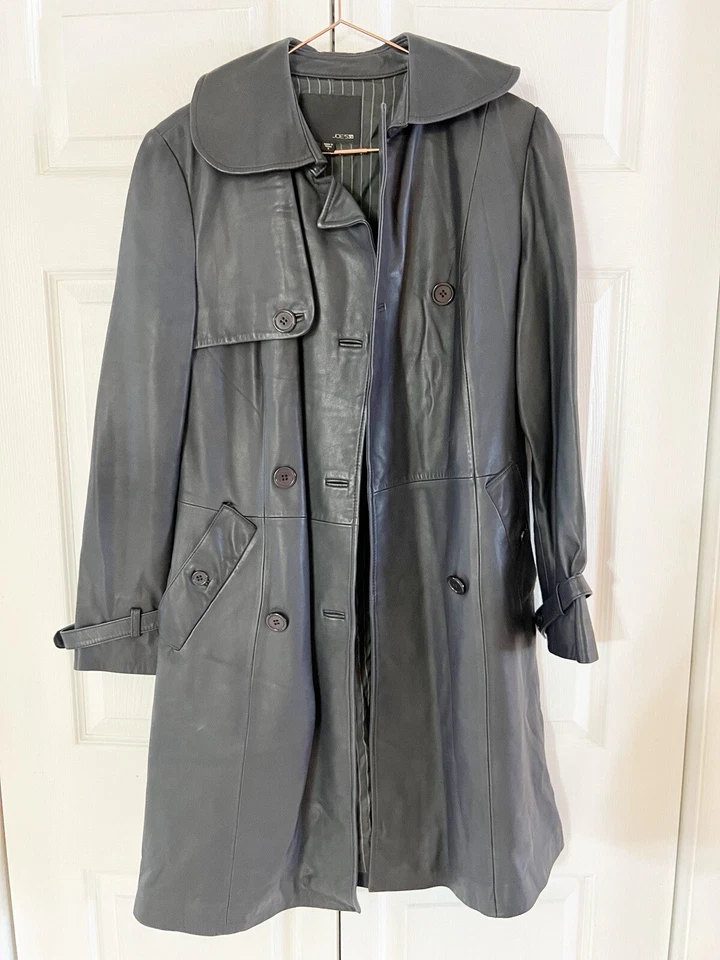 Joe’s Lambs Leather Soft Mid Length Navy Coat Womens Size Small $1200 - Image 1 of 4