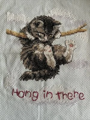 Dimensions Hang On Kitty Completed Counted Cross Stitch 5"X7" - Image 1 of 4