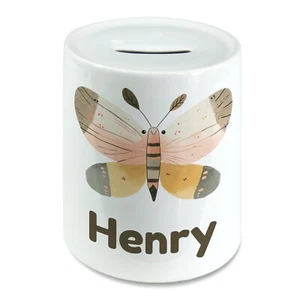 Personalised Watercolour Butterfly Kids Savings Money Box Piggy Bank. Any Name - Picture 1 of 2
