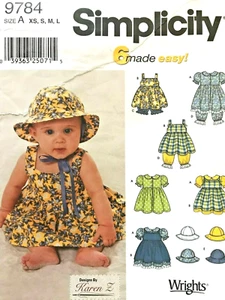 Simplicity Babies' Dress,Pinafore,Panties,Pantaloons,Hat Pattern 9784 XS-L UNC - Picture 1 of 2