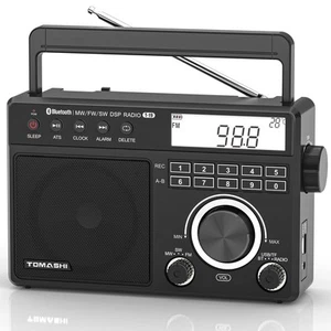 Portable Shortwave MW FM Radio with Bluetooth, ATS Tuning, Clock & Alarm, Rec... - Picture 1 of 6