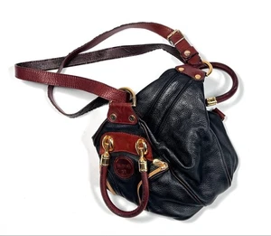 Valentina Womans Purse Black Brown Leather Shoulder Bag - Picture 1 of 9