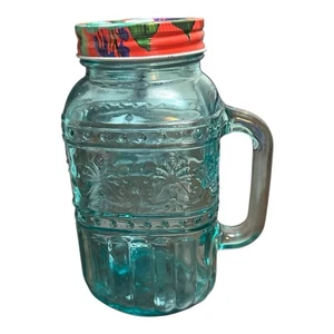 The Pioneer Woman SUNNY DAYS 32 Unzen Glas Einmachglas Becher mit Metalldeckel Türkis - Bild 1 von 7