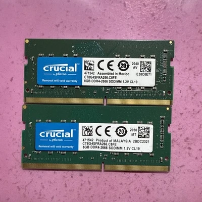 Crucial 16GB (2 x 8GB) PC4-21300 DDR4-2666 Laptop RAM Memory CT8G4SFRA266 - Image 1 of 2