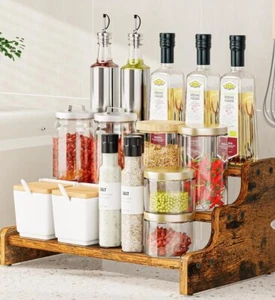 Wooden 3-Tier Spice Rack Shelf Kitchen Storage Jars Stand Wine Display Organizer - Picture 1 of 3