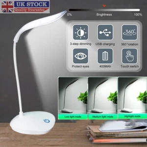 20LED Flexible Touch Desk Light Bedside Reading Lamp Dimmable USB Rechargeable - Picture 1 of 15