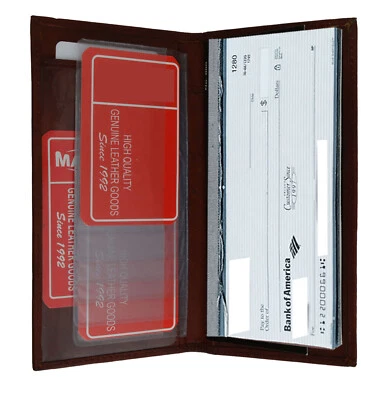 Cartera larga de cuero genuino marrón lisa para chequera para hombre y dama Foto 1 de 4