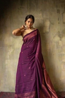 Women Designer Soft Lichi Silk Saree Bollywood Party Wedding Wear Sari Blouse - Image 1 of 4