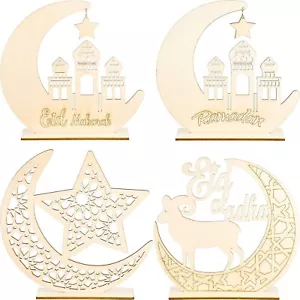 Placa colgante estrella adorno madera Eid Mubarak 4 piezas para decoración 1464 N - Imagen 1 de 3