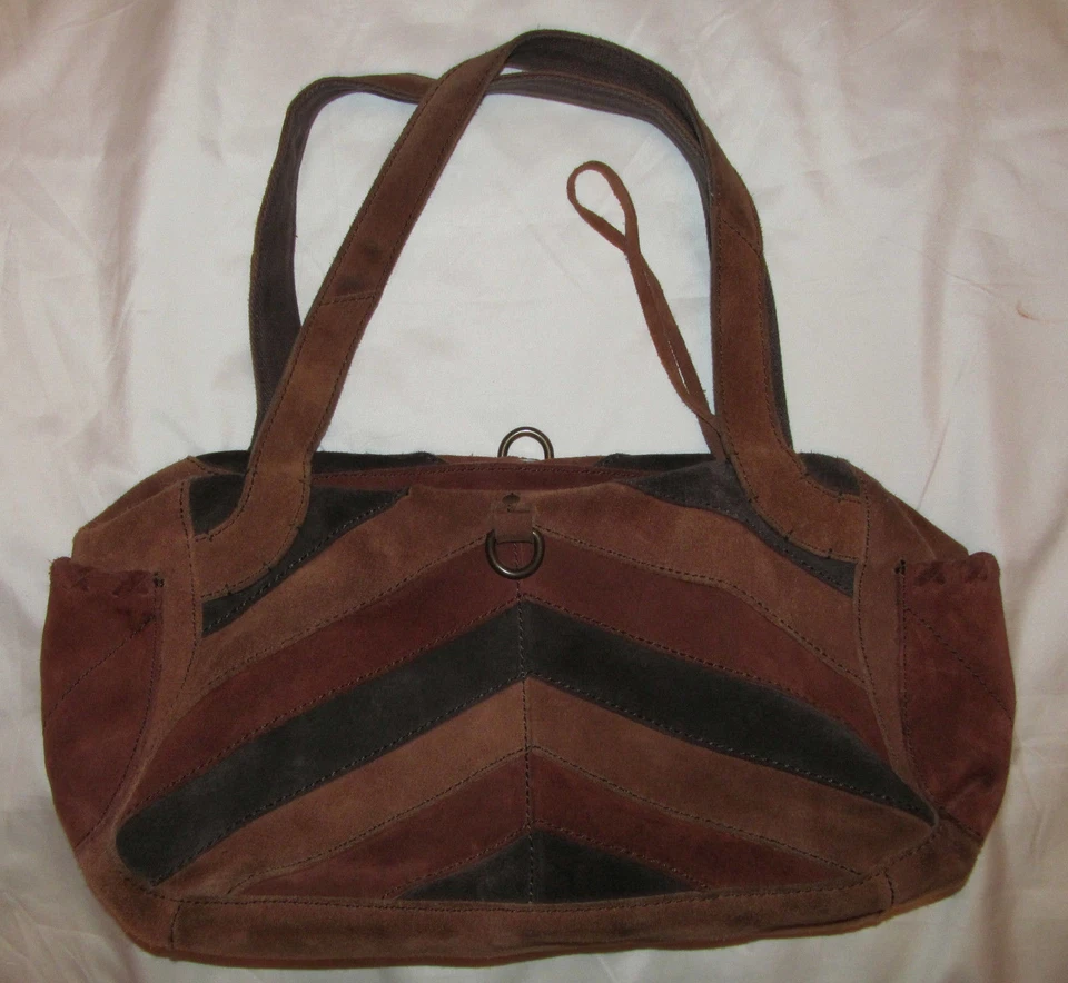 Bolso de hombro hobo retro de gamuza hippie a rayas marrón beige LUCKY BRAND * Foto 1 de 1