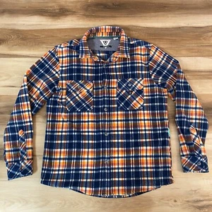 Vissla Shirt Mens Medium Blue Orange Plaid Fleece Button Up Long Sleeve Pockets - Picture 1 of 10