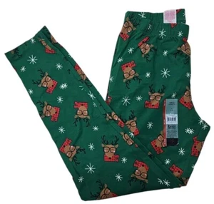 Nobo Ankle Length Christmas Reindeer Holiday Legging Green JUNIORS MED (7-9) NWT - Picture 1 of 4