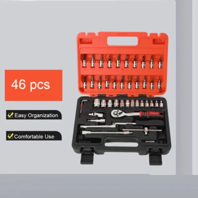 46pcs 1/4 inch Drive Socket Ratchet Wrench Set; Car Repair Socket Wrench - Image 1 of 4