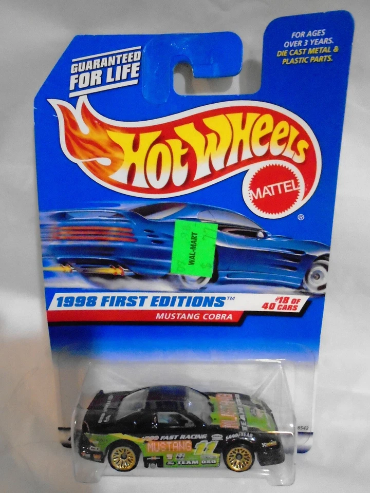 HOT WHEELS 1998 FIRST EDITION MUSTANG COBRA TEAM OSO 11 BLACK #18 MATTEL MOSC - Image 1 of 1