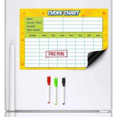 CHORE CHART Magnetic Fridge Family Planner Rota Board Weekly Drywipe A3 Task Pen - Image 1 of 4