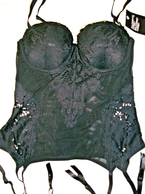 Sutiã H&M XS/S PRETO ELÁSTICO MALHA TRANSPARENTE RENDA ~ U/W ESPARTILHO BUSTIÊ com CARTÕES - Imagem 1 de 4