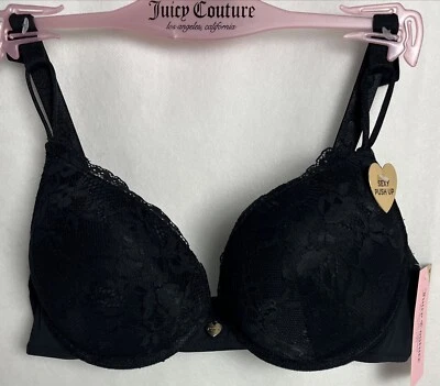 Sujetador para mujer Juicy Couture talla 38C sexy extremo push up UW encaje floral negro A76 Foto 1 de 4