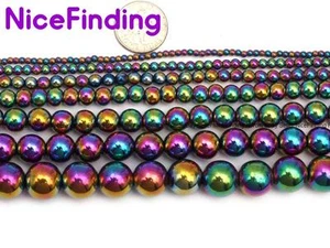Round Mixed-Color Metallic Coated Hematite Stone Beads For Jewellery Making 15" - Picture 1 of 41