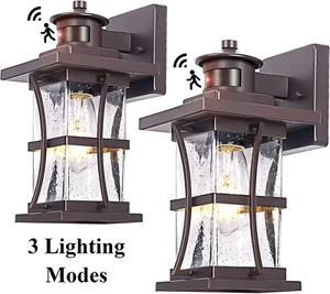 Motion Sensor Outdoor Light Fixtures Dusk Dawn Oil Rubbed Bronze Wall Sconce 2PC - Picture 1 of 9