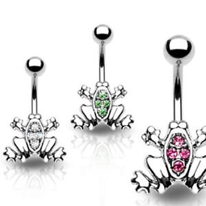 Belly Bar with CZ Gem Frog Surgical Steel Going Cheap