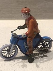 Clockwork Toy Retro Man On Bike Wind Up Tin Toy Collectors MS 433 Reproduction - Picture 1 of 9