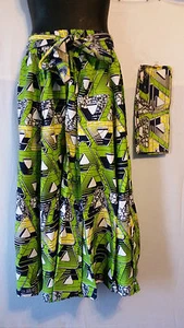 African Wax Print Ankara Maxi Women Skirt 2 Pocket Belt Free Size Waist 52" P05 - Picture 1 of 3
